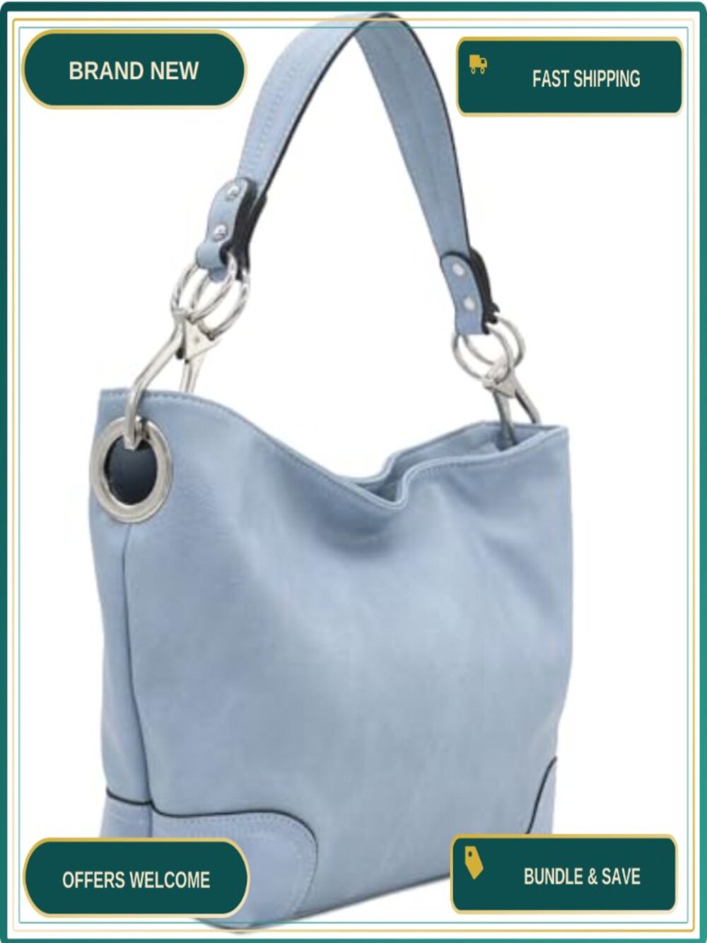 Faux Leather Hobo Shoulder Bag with Big Snap Hook Hardware